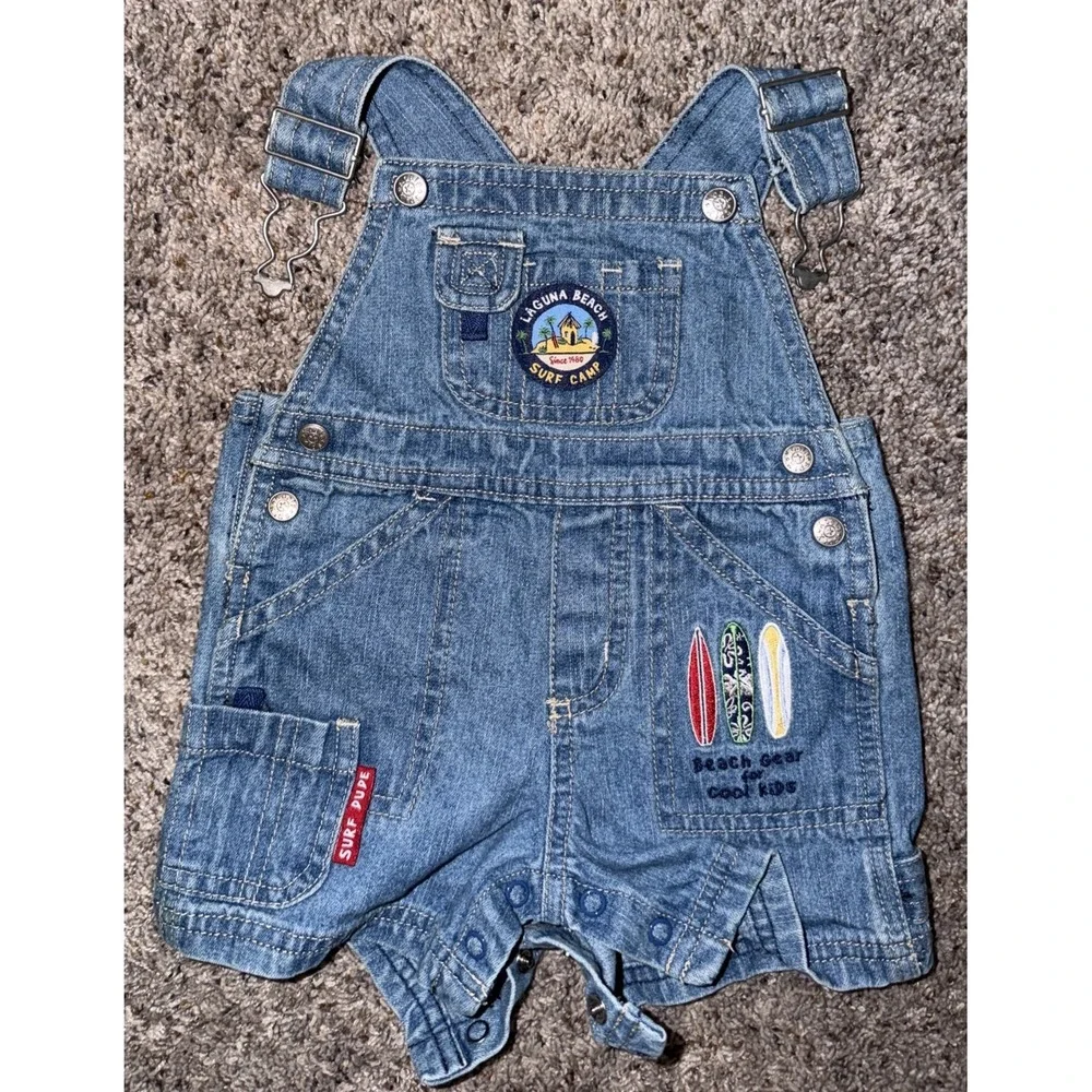 Vtg Koala Kids Denim Shortalls Jean Overalls Shorts Baby 3-6 M Laguna Beach Surf